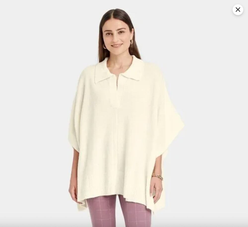 A New Day Sweater Womens OS Poncho Oversized Dolman Collar Pullover Cream NWT